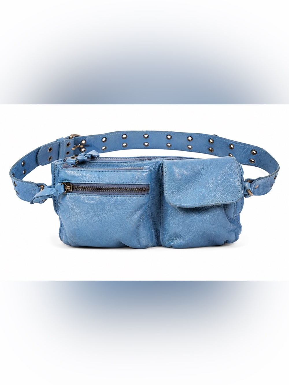 Vintage Free People Cobalt Blue Pebbled Leather Crossbody Bag Utility Boho Y2K